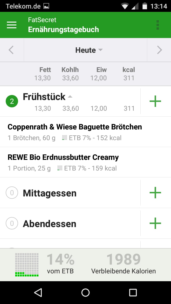 Kalorienzähler von FatSecret – Screenshot Android