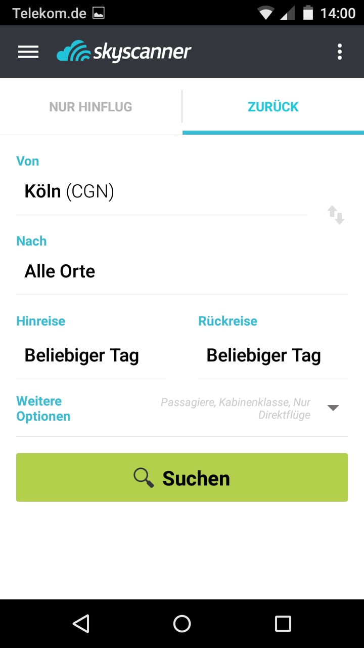 Skyscanner Flüge – Screenshot Android