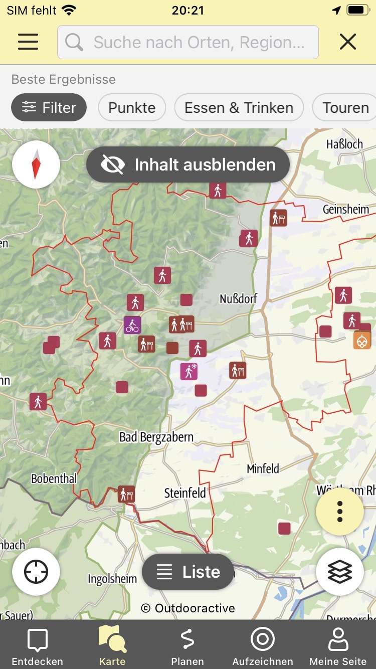 Südliche Weinstraße – Screenshot iPhone